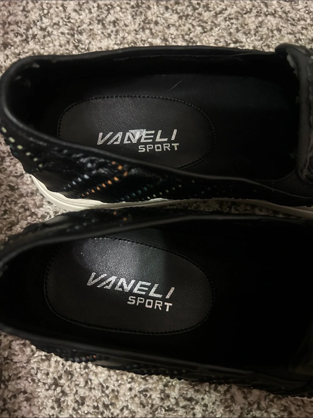 Vaneli Black Slip-On Loafers with Multicolor Stitching